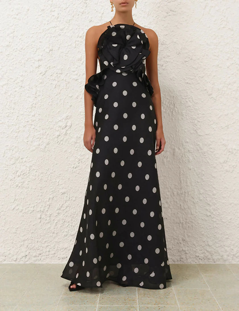 CRUSH RUFFLE HALTER MAXI GOWN
